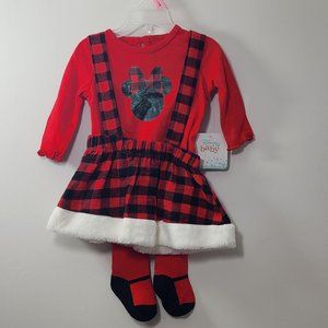 Minnie Mouse Red 3 Piece Jumper Dress Top Tights Girls Baby 0/3 Months NWT